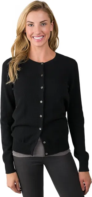 JENNIE LIU Women's 100% Cashmere Button Front Long Sleeve Crewneck Cardigan Sweater