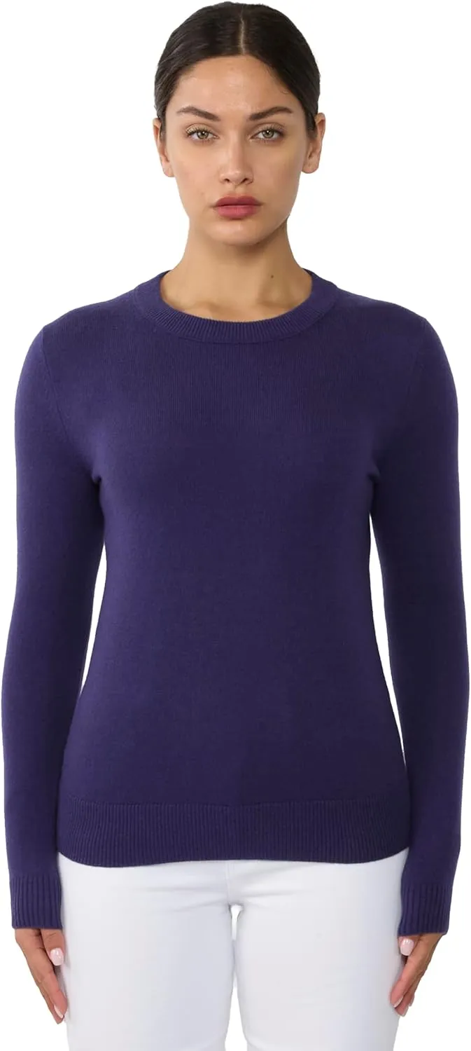 JENNIE LIU Women's 100% Pure Cashmere Long Sleeve Crew Neck Sweater