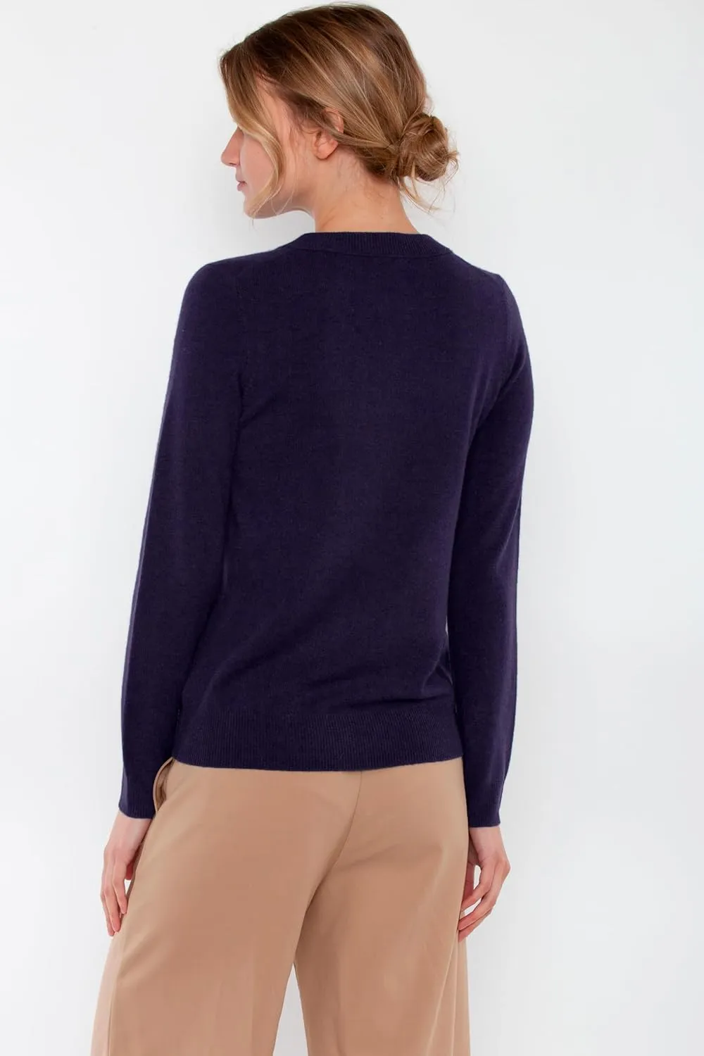 JENNIE LIU Women's 100% Pure Cashmere Long Sleeve Crew Neck Sweater