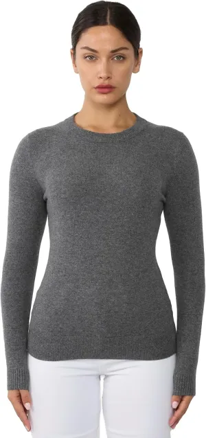 JENNIE LIU Women's 100% Pure Cashmere Long Sleeve Crew Neck Sweater