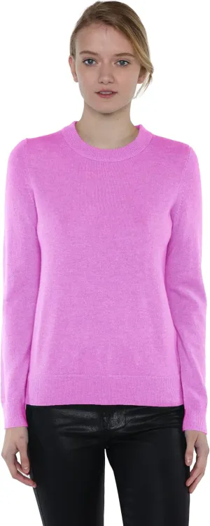 JENNIE LIU Women's 100% Pure Cashmere Long Sleeve Crew Neck Sweater