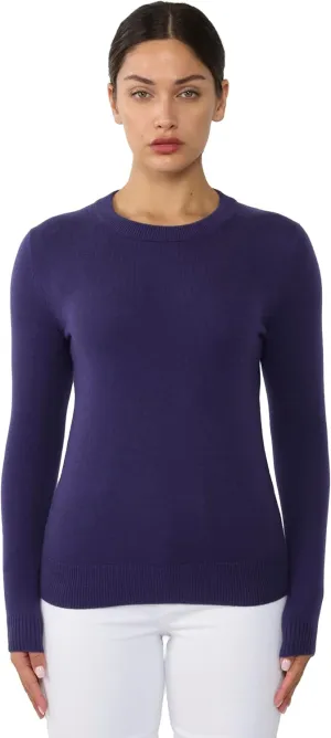 JENNIE LIU Women's 100% Pure Cashmere Long Sleeve Crew Neck Sweater
