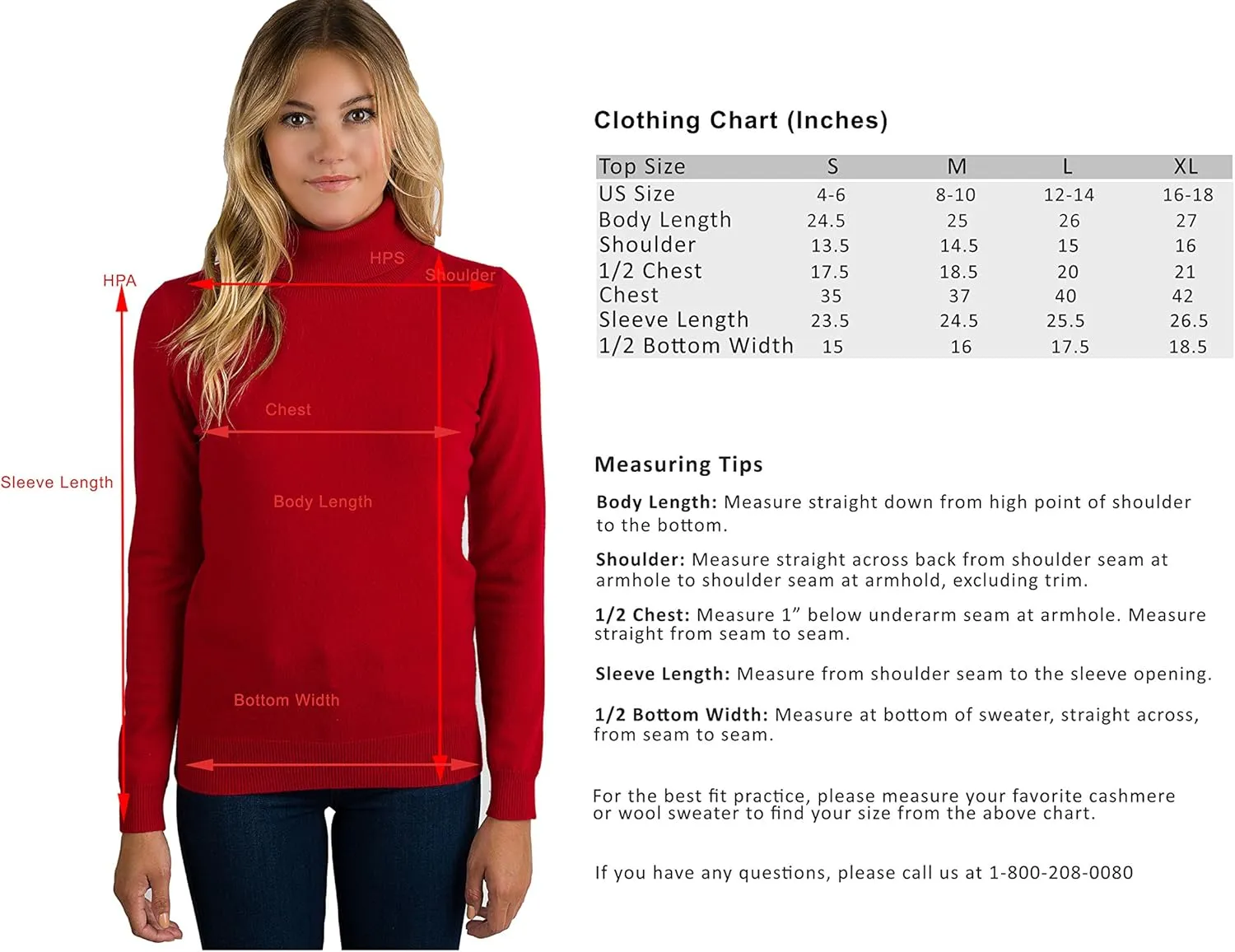 JENNIE LIU Women's 100% Pure Cashmere Long Sleeve Pullover Turtleneck Sweater
