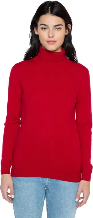 JENNIE LIU Women's 100% Pure Cashmere Long Sleeve Pullover Turtleneck Sweater
