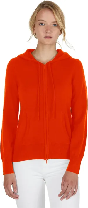 JENNIE LIU Women's 100% Pure Cashmere Long Sleeve Zip Hoodie Cardigan Sweater
