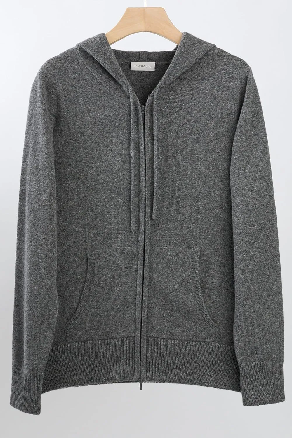 JENNIE LIU Women's 100% Pure Cashmere Long Sleeve Zip Hoodie Cardigan Sweater