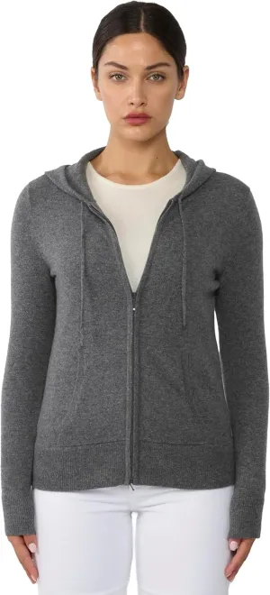 JENNIE LIU Women's 100% Pure Cashmere Long Sleeve Zip Hoodie Cardigan Sweater