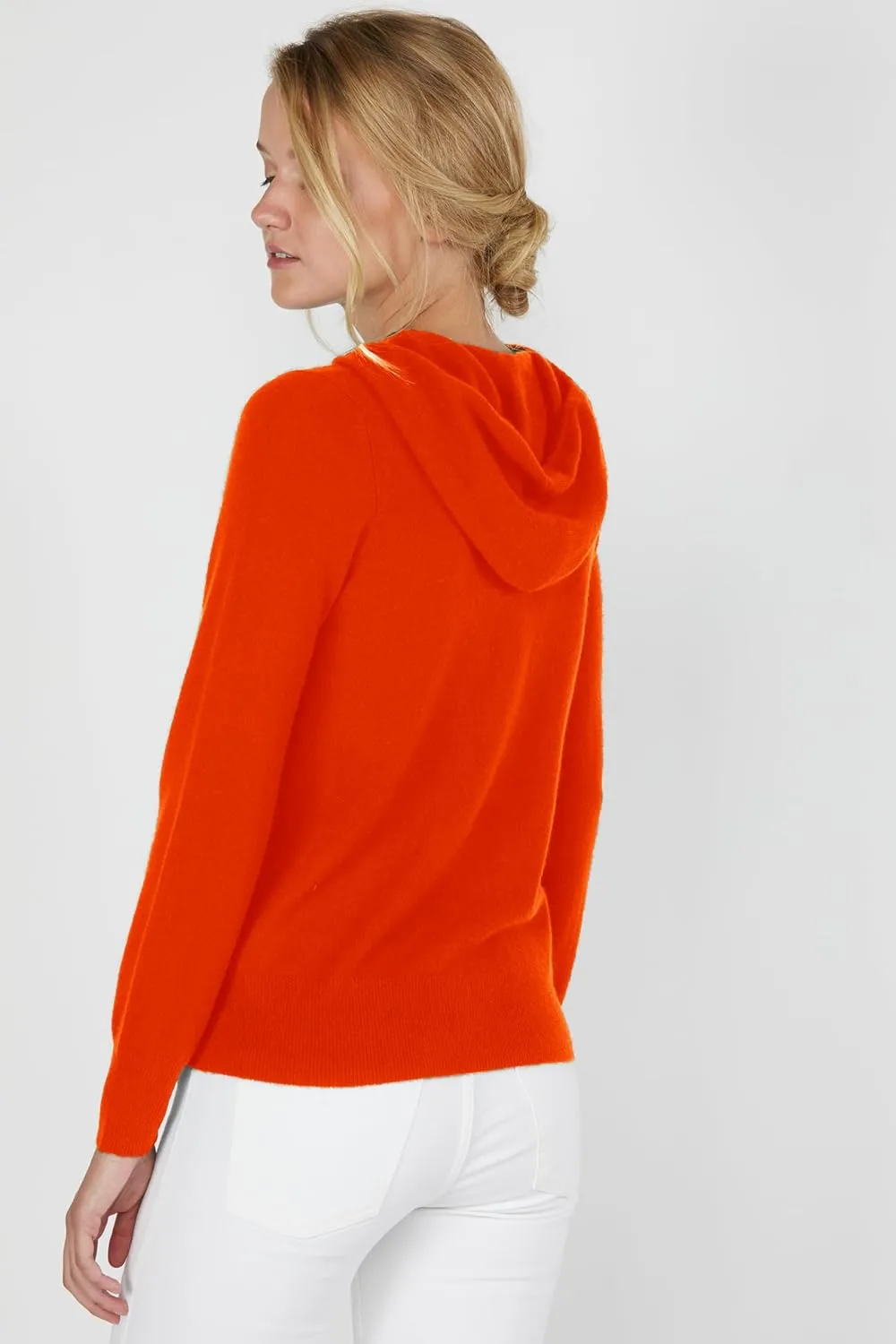 JENNIE LIU Women's 100% Pure Cashmere Long Sleeve Zip Hoodie Cardigan Sweater