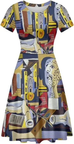 JooMeryer Women's Plus Size Dress Art Painting Picasso Printed Short Sleeve Lightweight Midi Dress