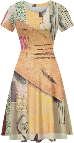 JooMeryer Women's Plus Size Dress Art Painting Picasso Printed Short Sleeve Lightweight Midi Dress
