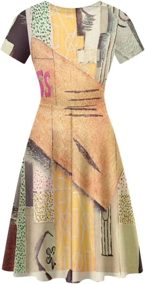 JooMeryer Women's Plus Size Dress Art Painting Picasso Printed Short Sleeve Lightweight Midi Dress