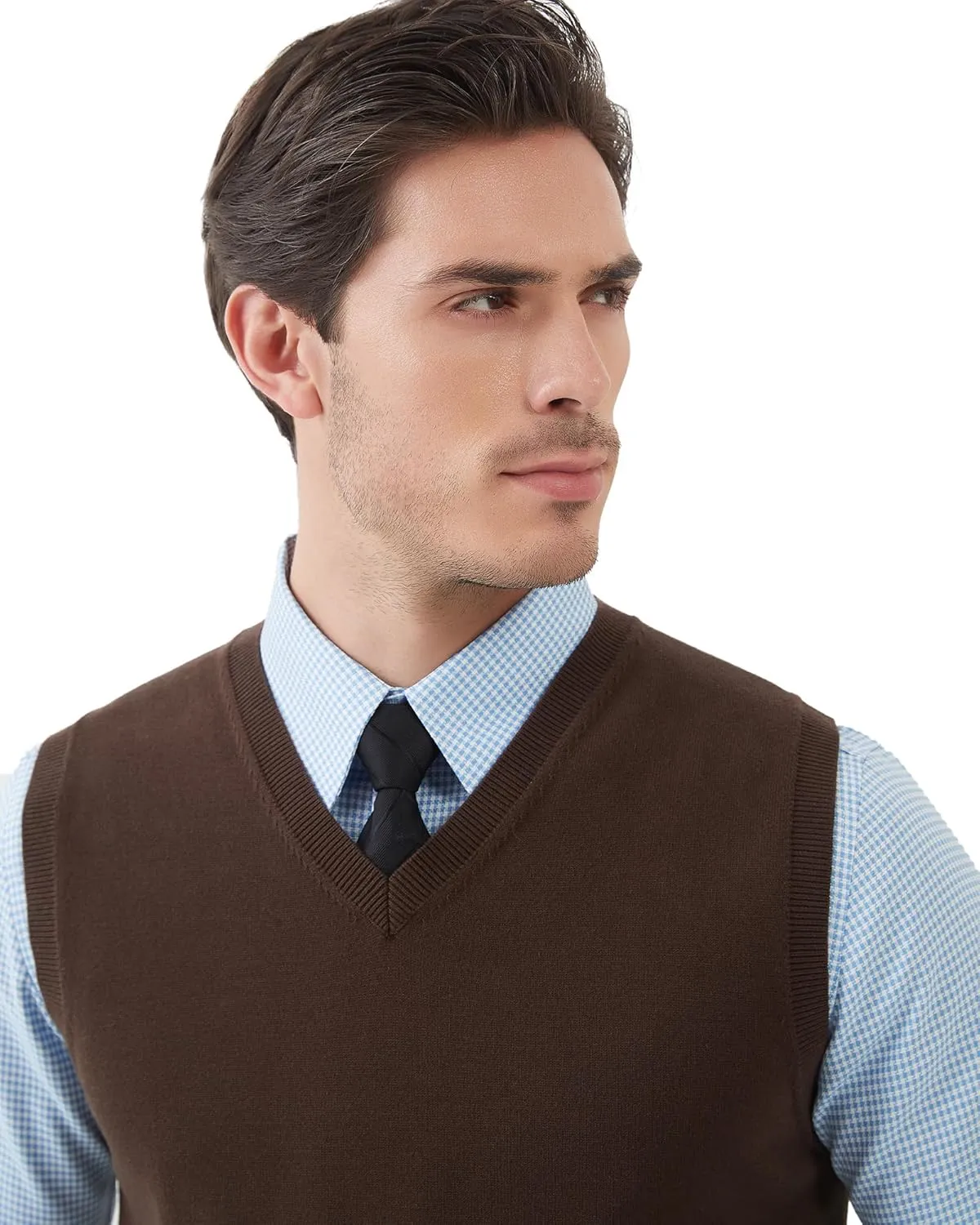 Kallspin Men's Pure Cotton Sweater Vest V Neck Regular Fit Knit Sleeveless Pullover Sweater