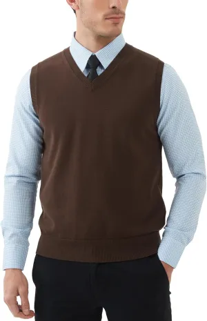 Kallspin Men's Pure Cotton Sweater Vest V Neck Regular Fit Knit Sleeveless Pullover Sweater