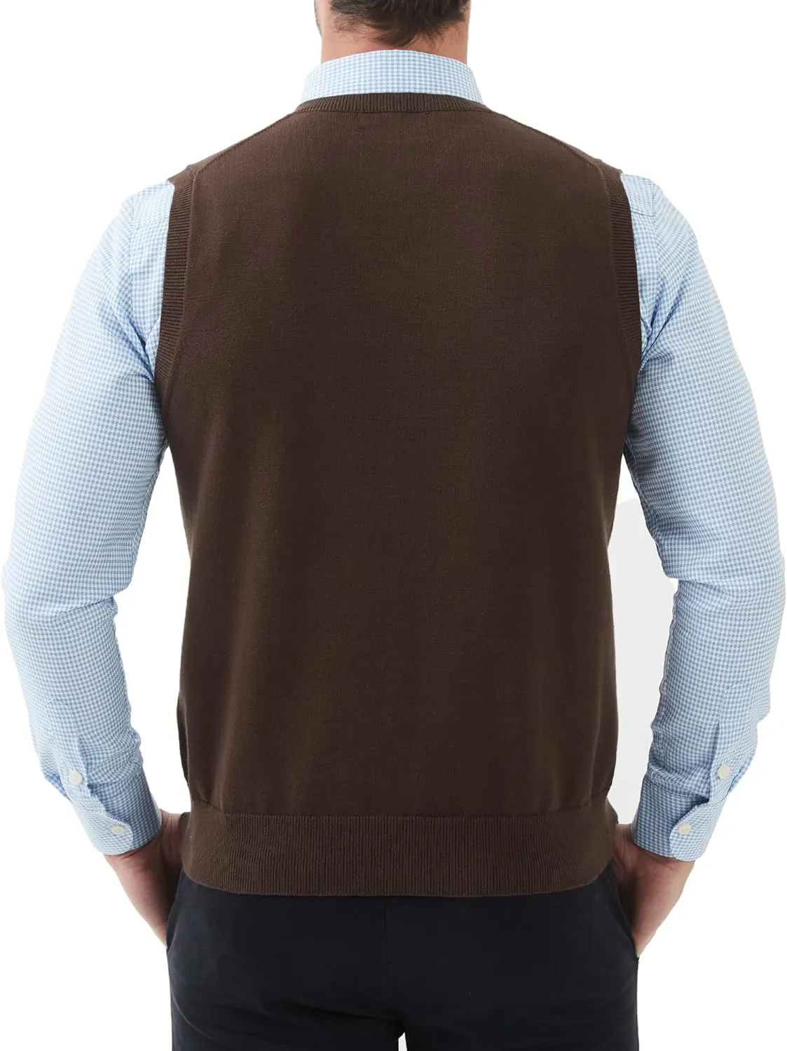 Kallspin Men's Pure Cotton Sweater Vest V Neck Regular Fit Knit Sleeveless Pullover Sweater