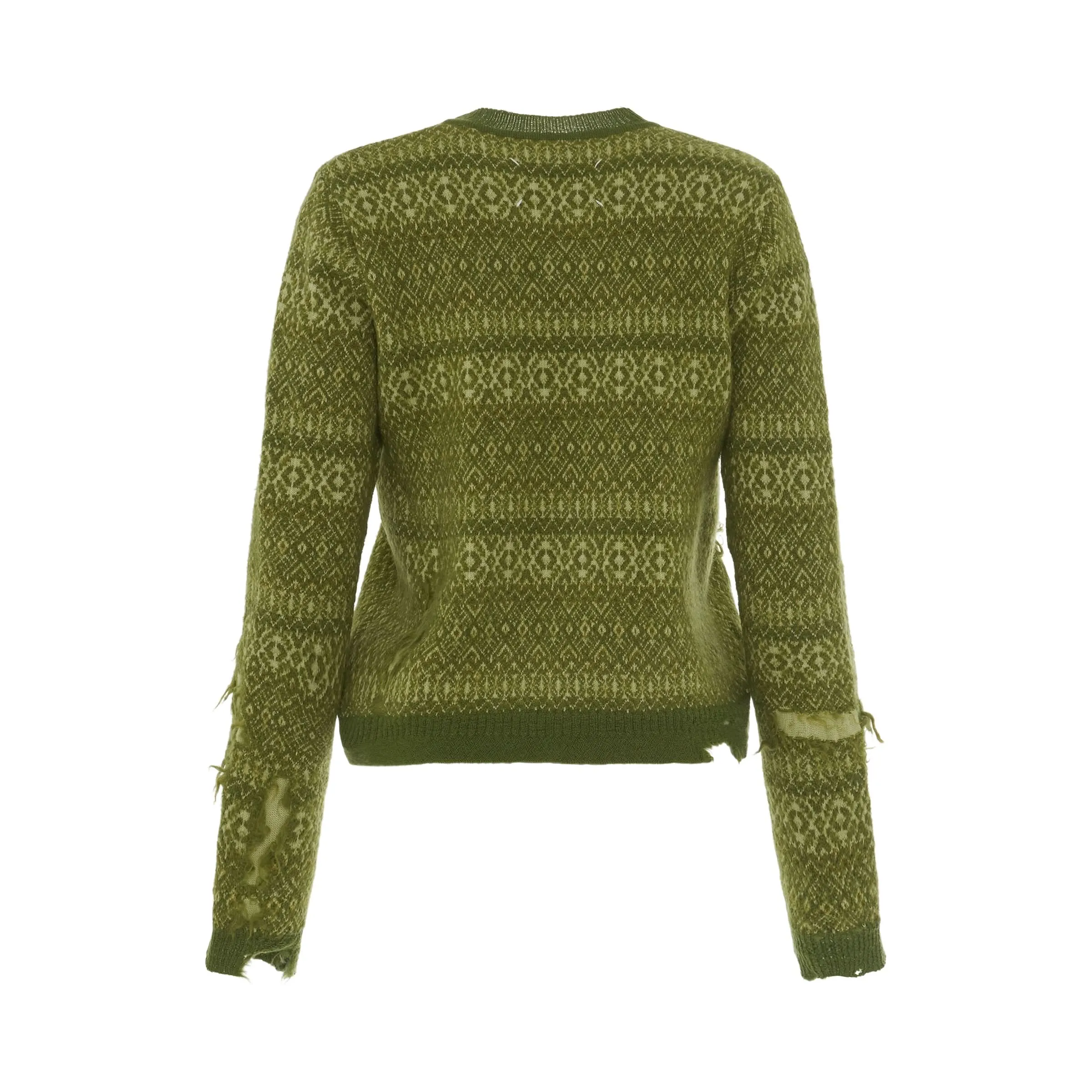 Knitted Stripe Long Sleeve Pullover in Green