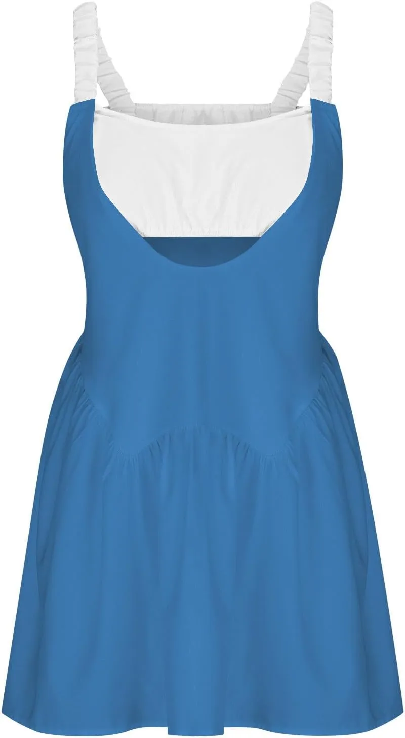 Lastesso Summer Dresses for Women 2024 Trendy Elastic Cutout Sleeveless Sundresses Lightweight Ruffle Hem Flowy Mini Dresses