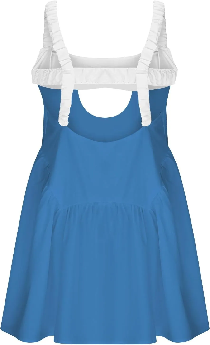 Lastesso Summer Dresses for Women 2024 Trendy Elastic Cutout Sleeveless Sundresses Lightweight Ruffle Hem Flowy Mini Dresses
