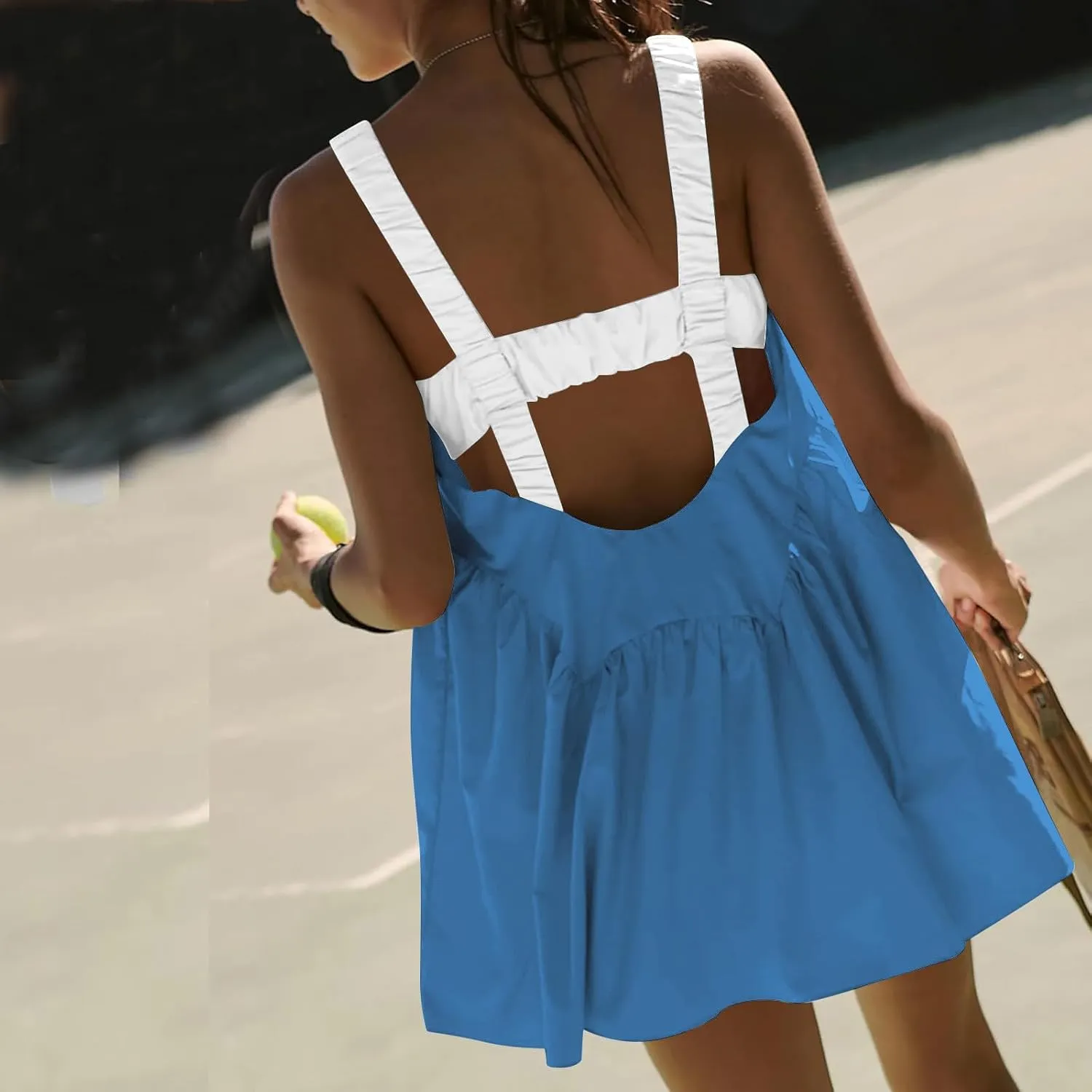 Lastesso Summer Dresses for Women 2024 Trendy Elastic Cutout Sleeveless Sundresses Lightweight Ruffle Hem Flowy Mini Dresses