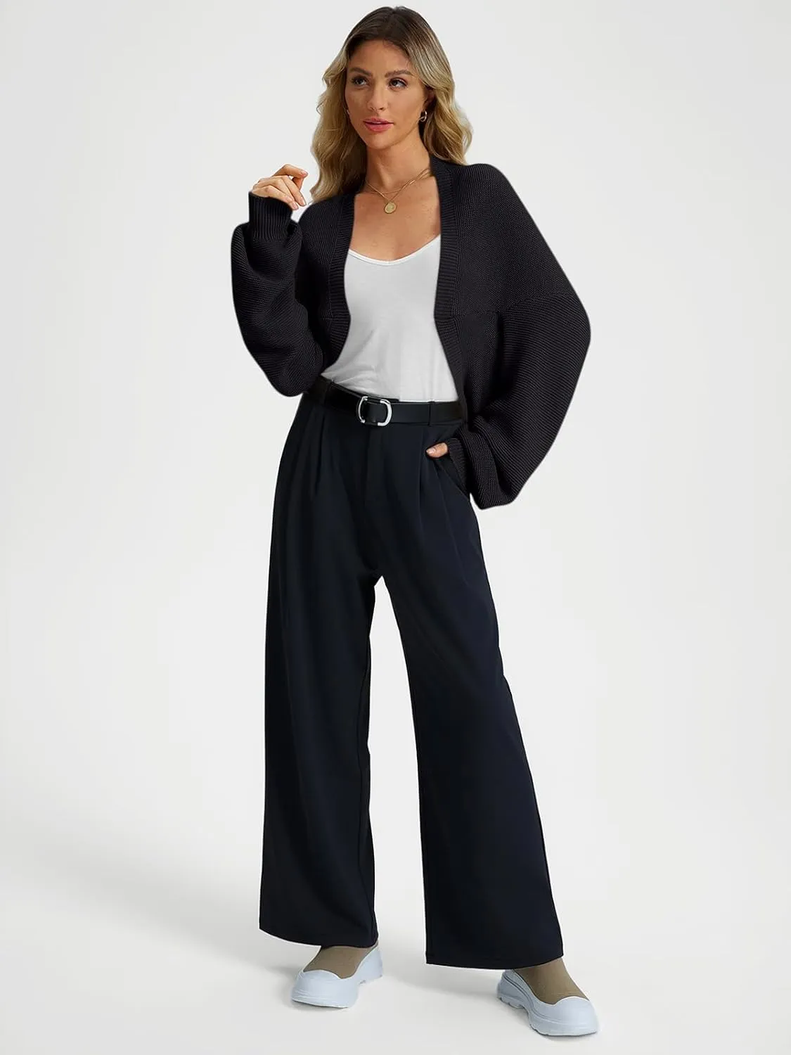 LILLUSORY Bolero Shrug Cardigan Sweater Fall Batwing Long Sleeve Cropped Open Front Knitted Sweaters