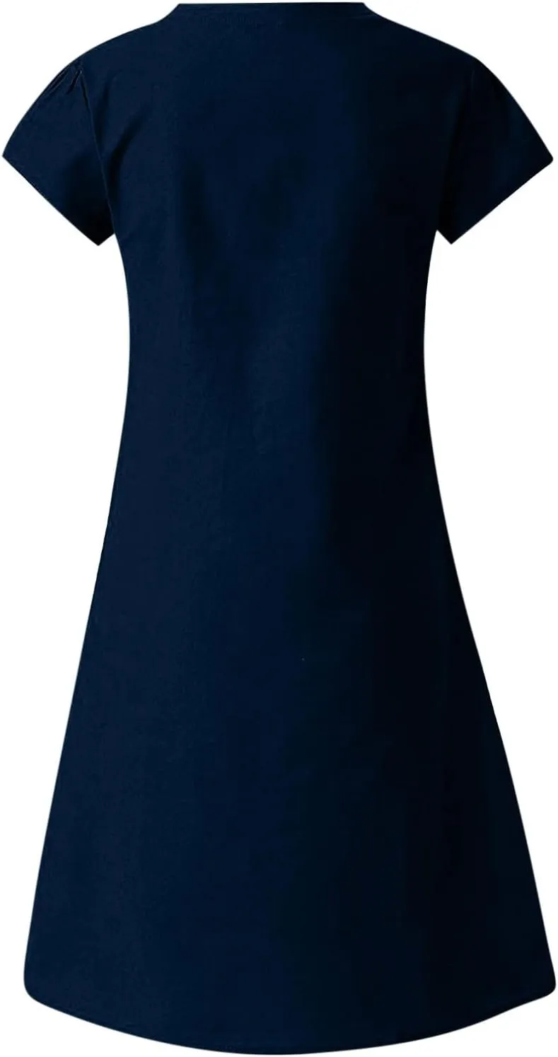 Linen Dresses for Women 2025 Flowy Casual V Neck Midi Dress Lightweight Summer Beach Clothes