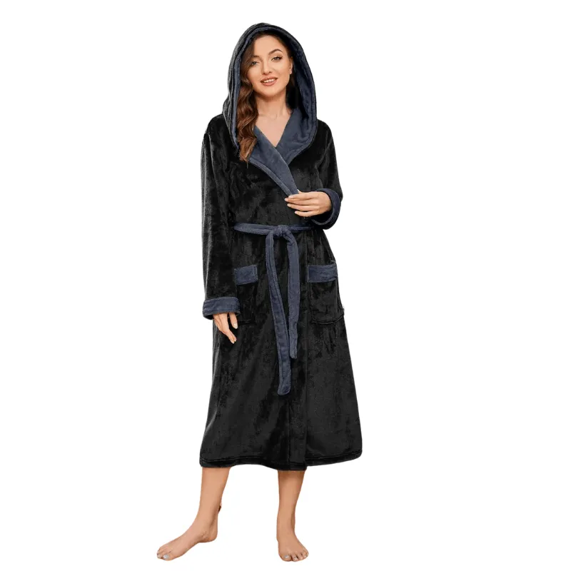 Long Hooded Fleece Bathrobe  Comfortable and Stylish Lounge Wear