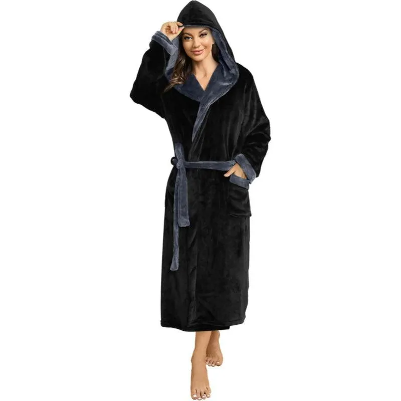 Long Hooded Fleece Bathrobe  Comfortable and Stylish Lounge Wear