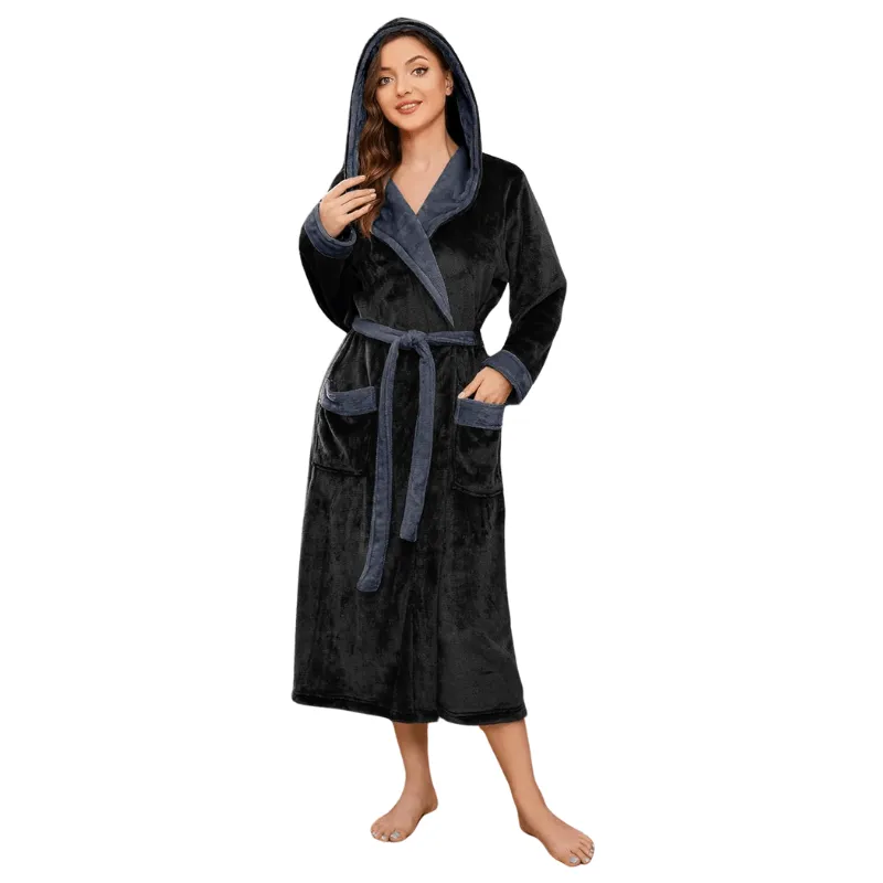 Long Hooded Fleece Bathrobe  Comfortable and Stylish Lounge Wear