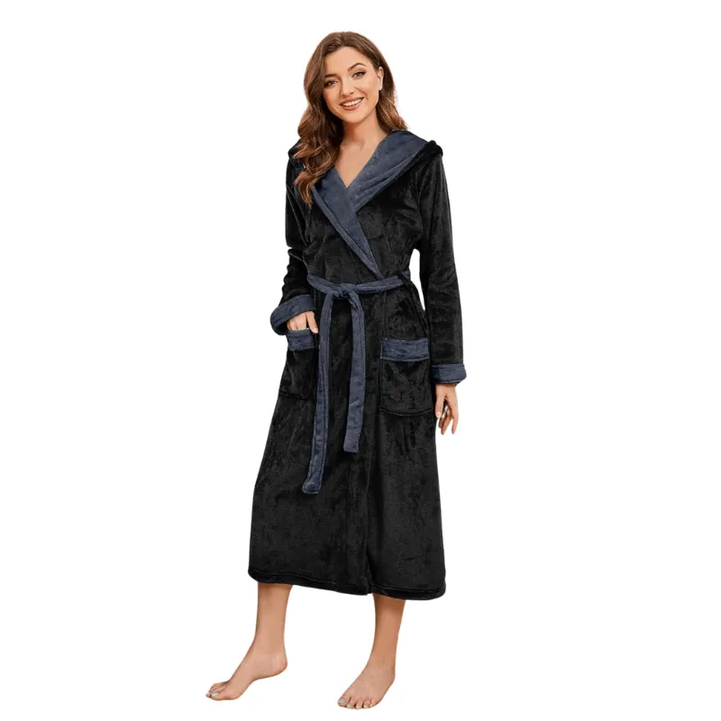 Long Hooded Fleece Bathrobe  Comfortable and Stylish Lounge Wear