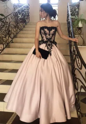 Luolandi A-Line Satin Long Prom Dresses Lace Formal Evening Dresses Off Shoulder