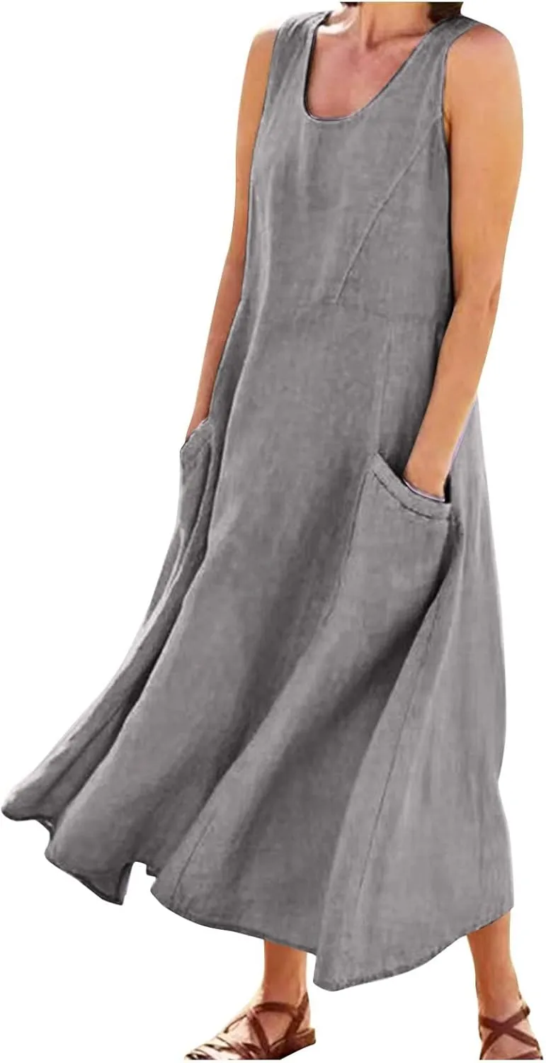 Maxi Sundresses for Women 2025 Plus Size Summer Casual Sleeveless Sundress Loose Fit Lightweight Maxi Dress
