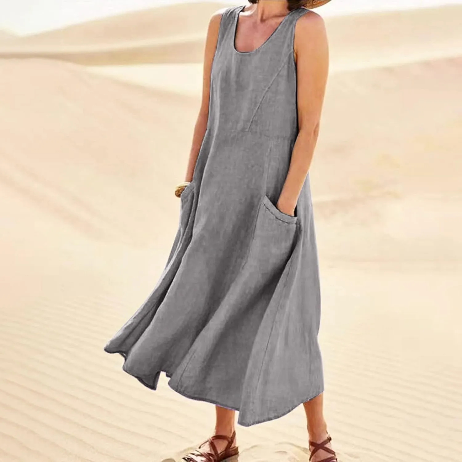 Maxi Sundresses for Women 2025 Plus Size Summer Casual Sleeveless Sundress Loose Fit Lightweight Maxi Dress