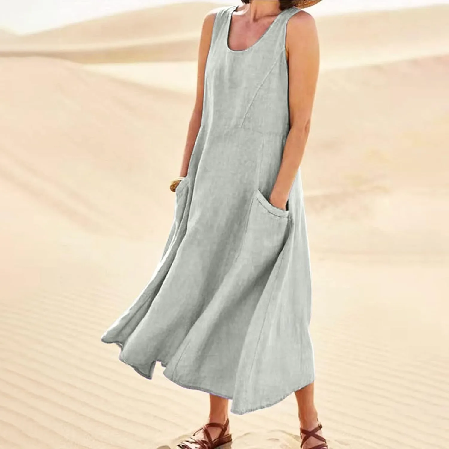 Maxi Sundresses for Women 2025 Plus Size Summer Casual Sleeveless Sundress Loose Fit Lightweight Maxi Dress