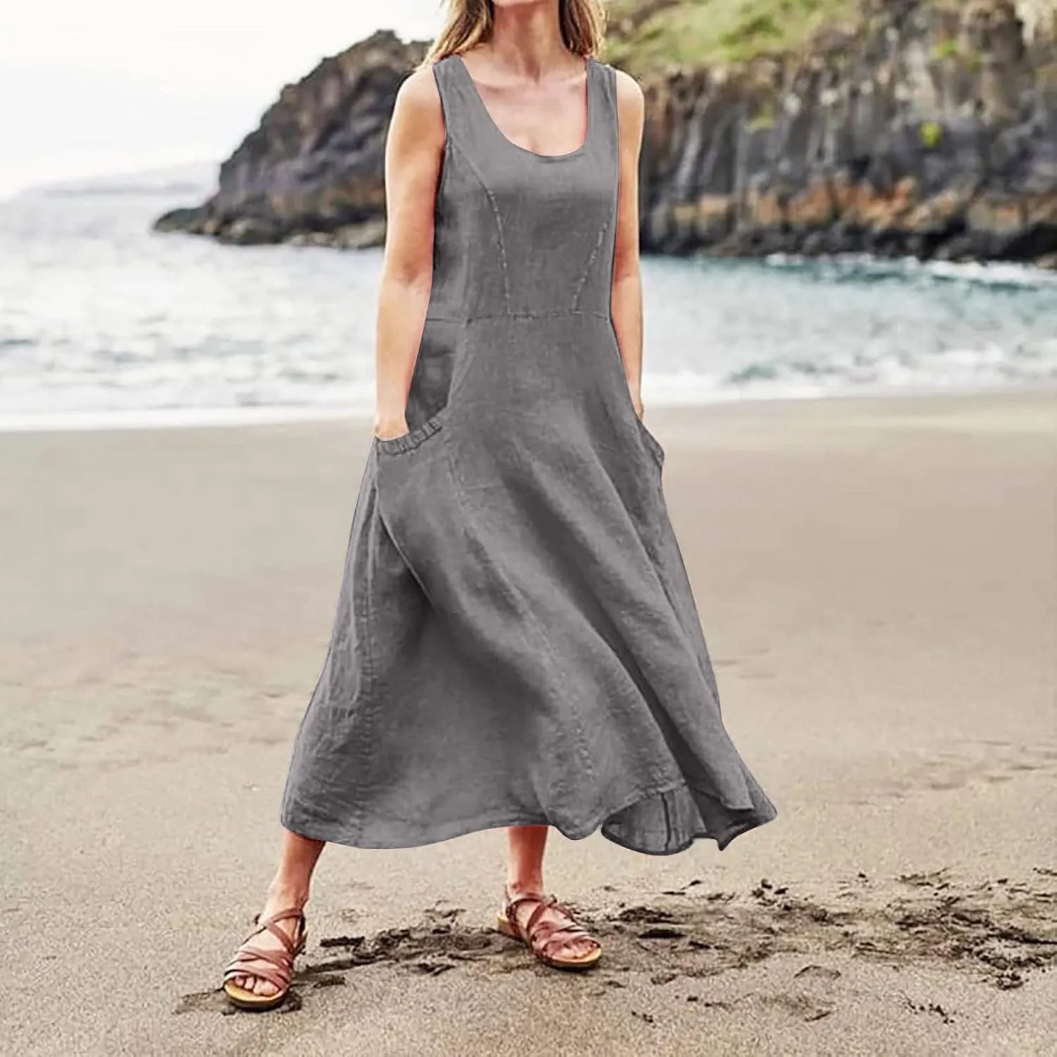Maxi Sundresses for Women 2025 Plus Size Summer Casual Sleeveless Sundress Loose Fit Lightweight Maxi Dress