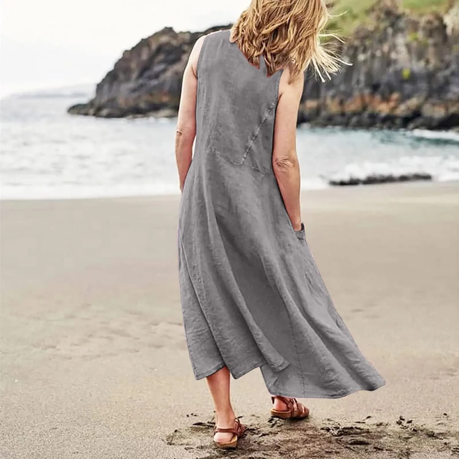 Maxi Sundresses for Women 2025 Plus Size Summer Casual Sleeveless Sundress Loose Fit Lightweight Maxi Dress