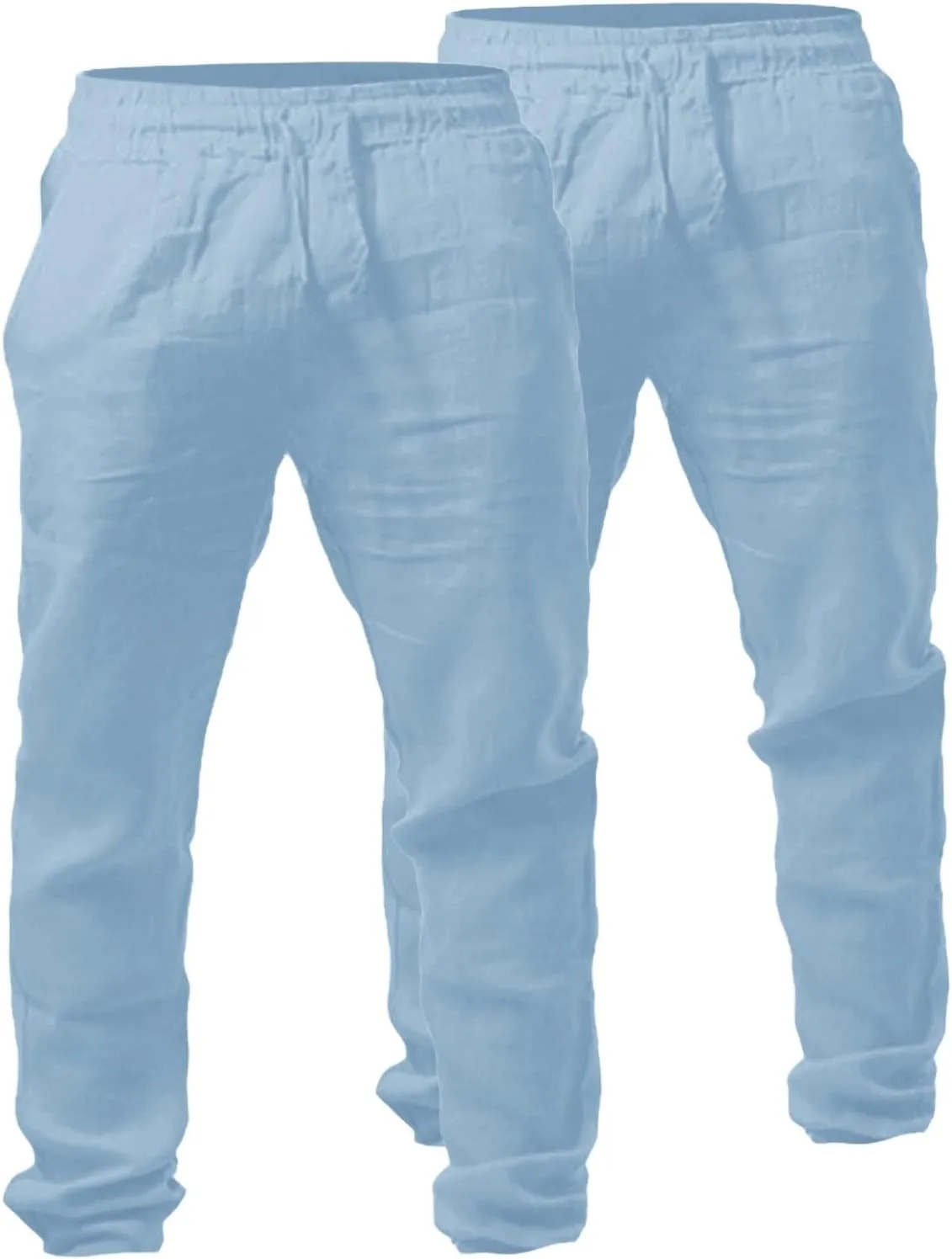 Men's 2 Pack Linen Pants Summer Casual Beach Pants Lightweight Vacation Slacks Elastic Waist Yoga Lounge Trousers