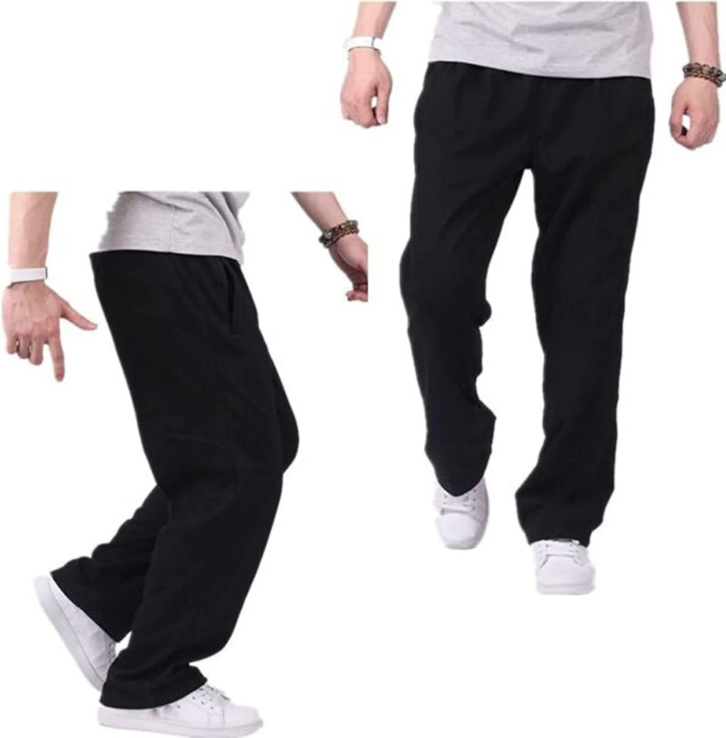Men's Casual Pants, Elastic Waist Drawstring Beach Summer Pants, Lightweight Straight Trousers Yoga with Pockets