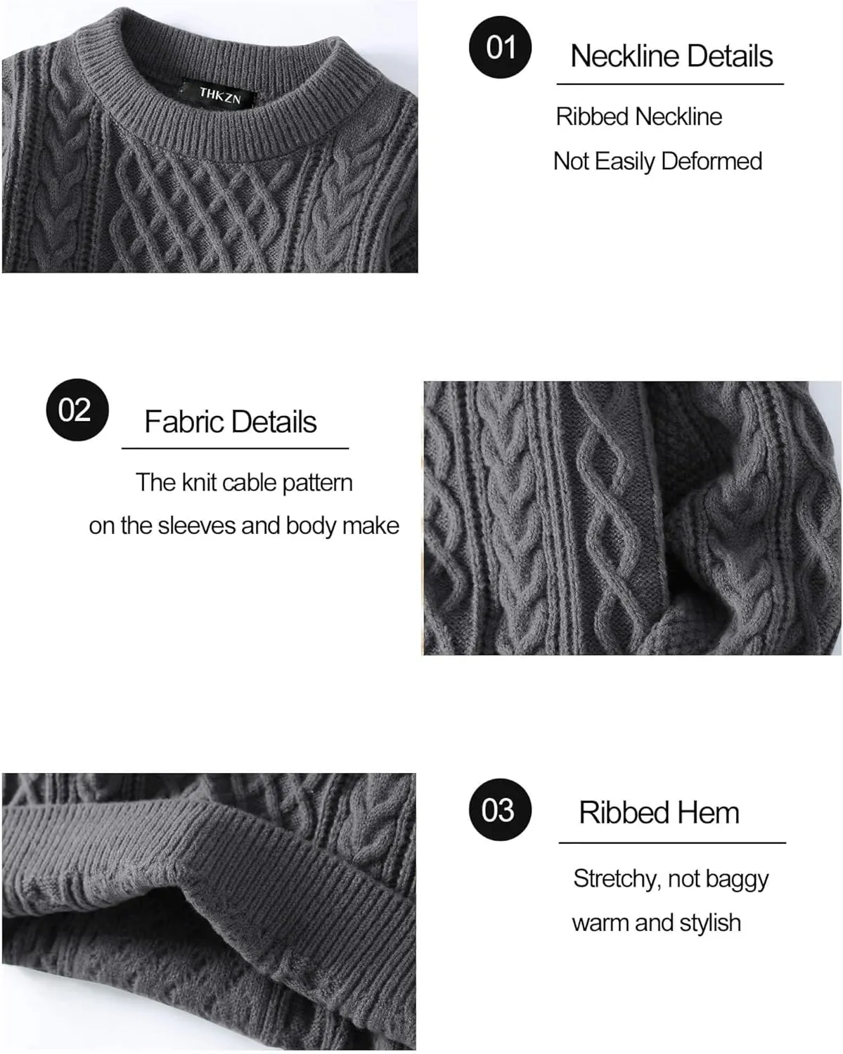 Men's Knit Sweater Crewneck Loose Fit Casual Twist Patterned Textured Long Sleeve Cable Knitted Pullover