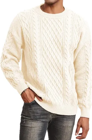 Men's Knit Sweater Crewneck Loose Fit Casual Twist Patterned Textured Long Sleeve Cable Knitted Pullover
