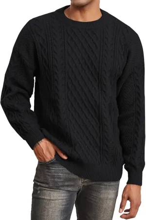 Men's Knit Sweater Crewneck Loose Fit Casual Twist Patterned Textured Long Sleeve Cable Knitted Pullover