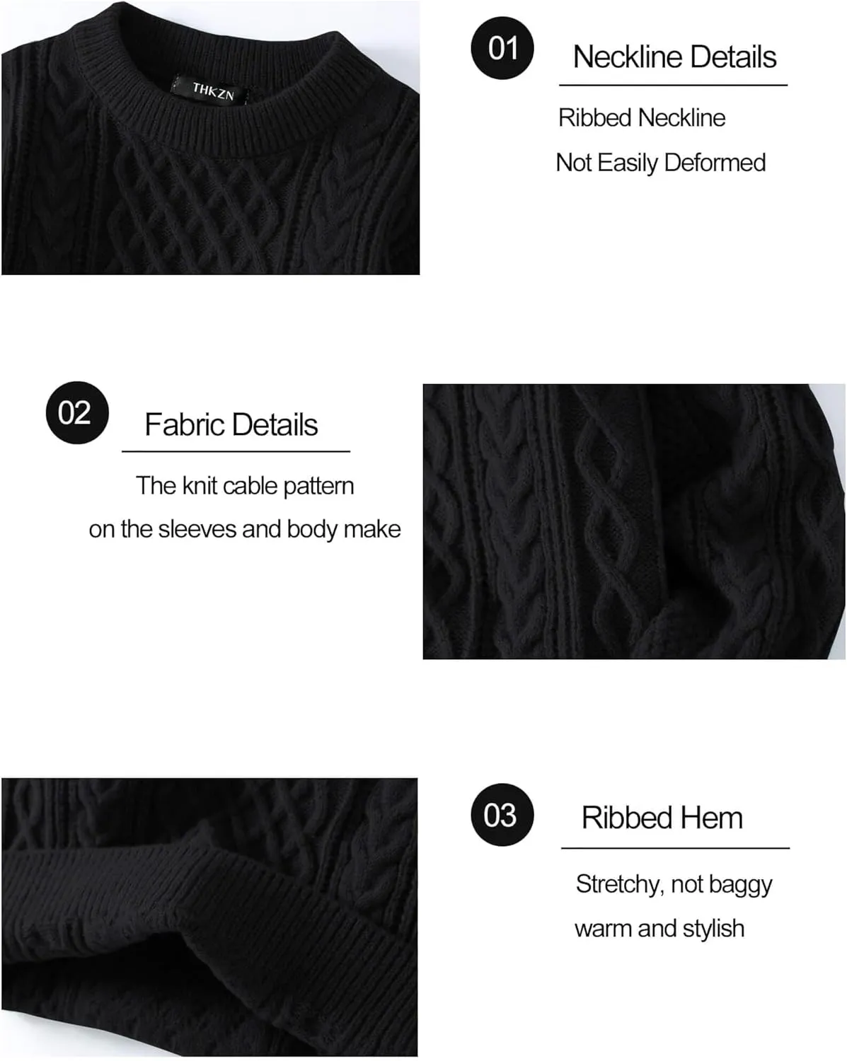 Men's Knit Sweater Crewneck Loose Fit Casual Twist Patterned Textured Long Sleeve Cable Knitted Pullover