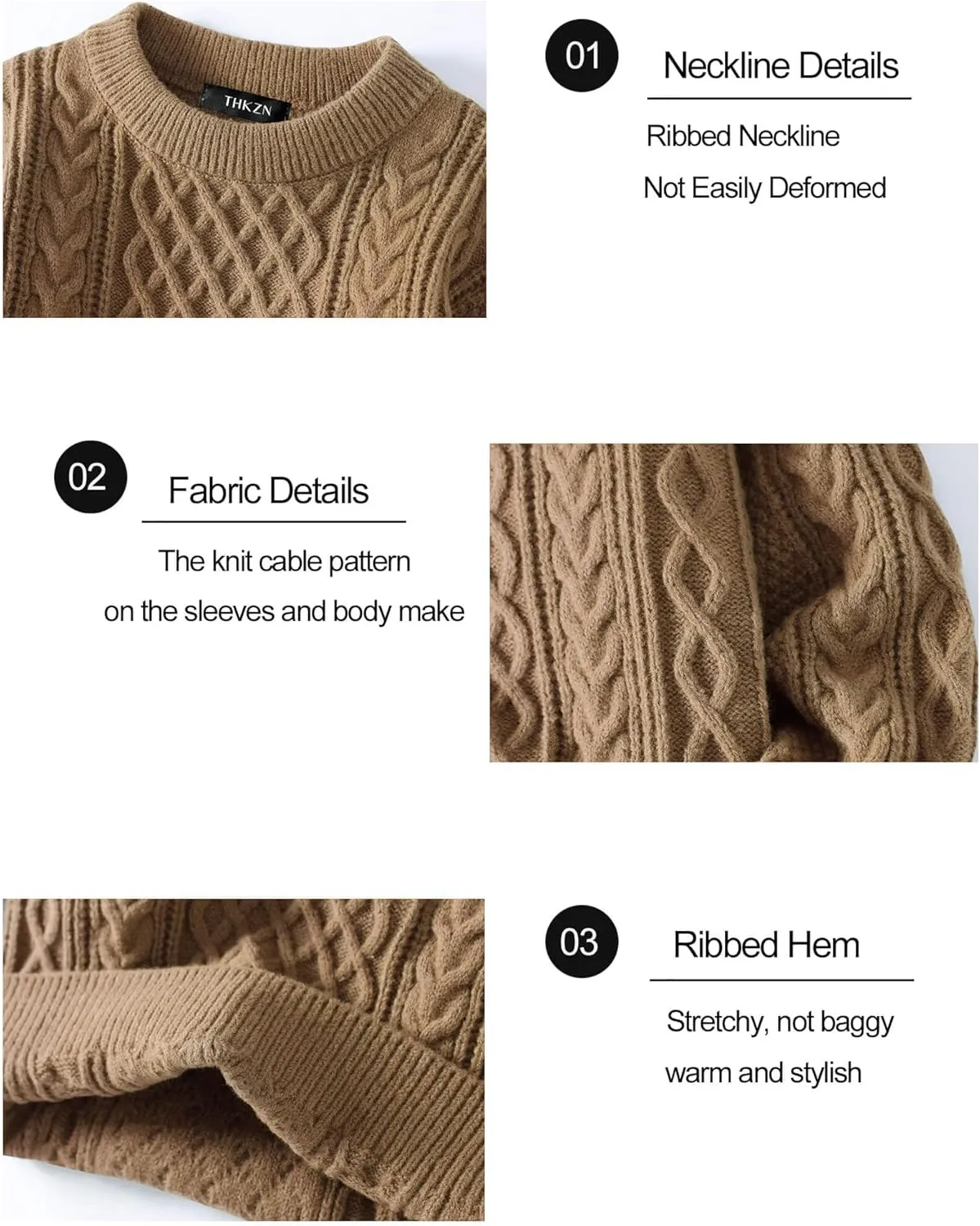 Men's Knit Sweater Crewneck Loose Fit Casual Twist Patterned Textured Long Sleeve Cable Knitted Pullover
