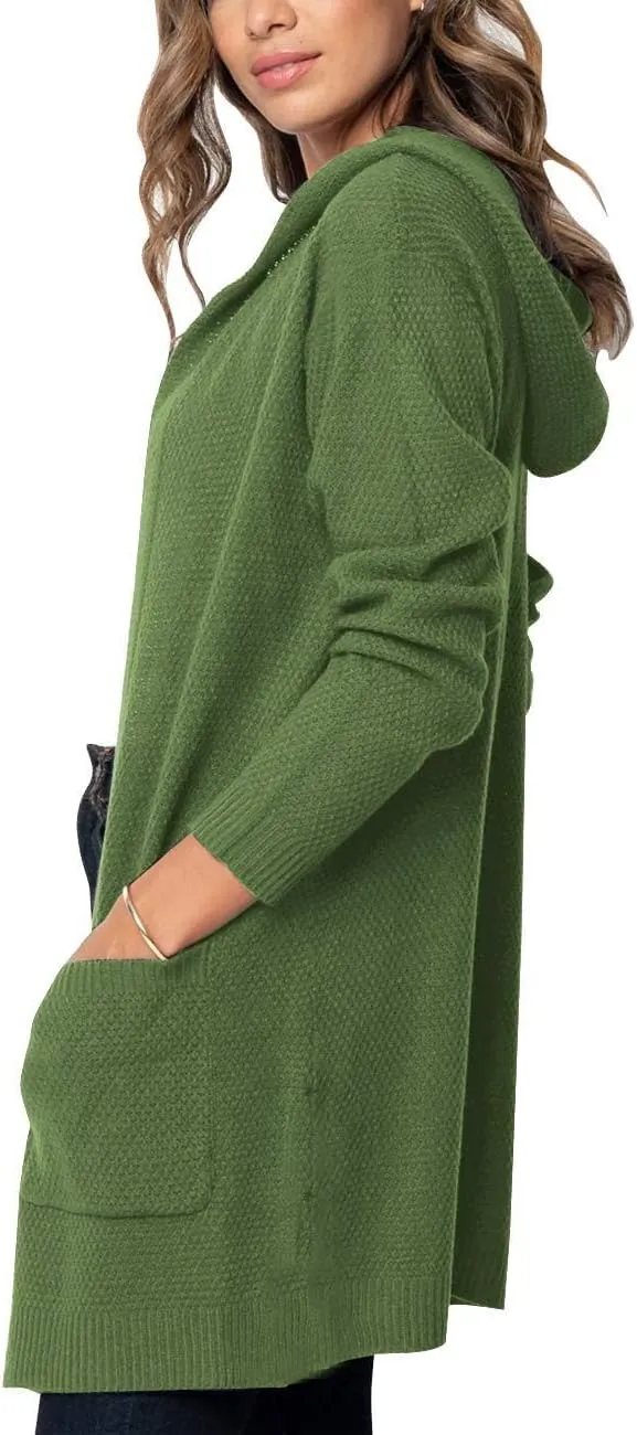 MEROKEETY Women's 2024 Long Sleeve Open Front Hoodie Knit Sweater Cardigan Outwear
