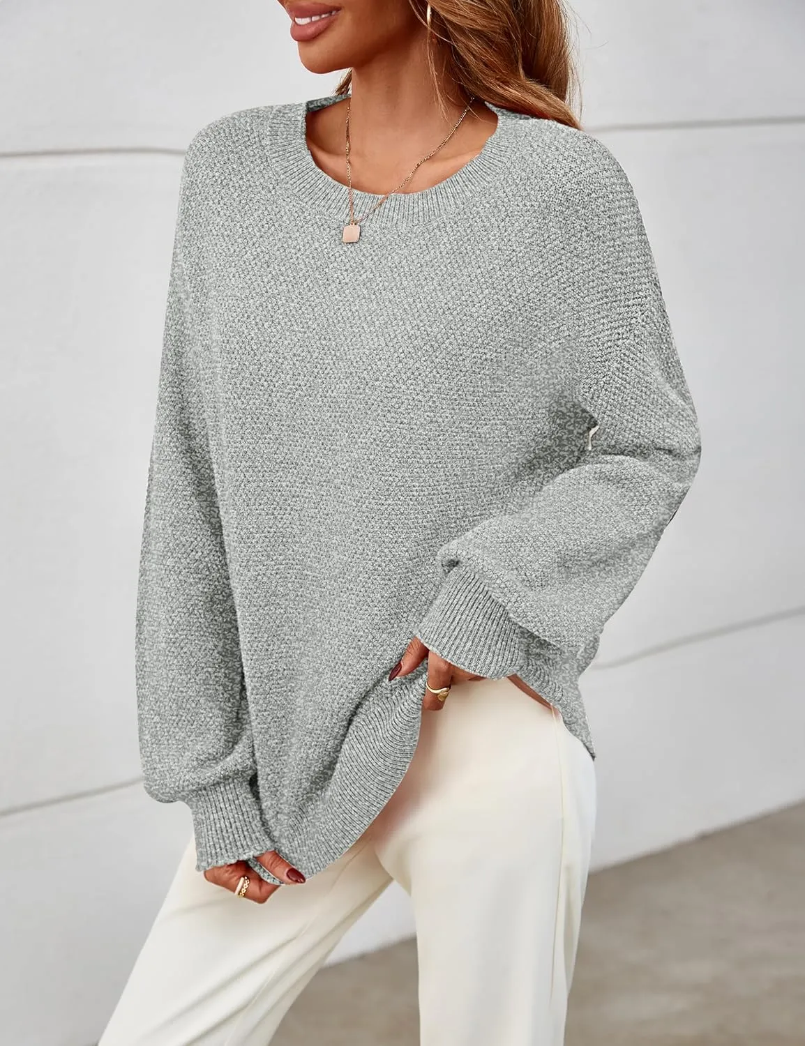 MEROKEETY Women's 2025 Fall Winter Oversized Pullover Sweater Trendy Crew Neck Long Sleeve Heathered Knit Jumper Tops