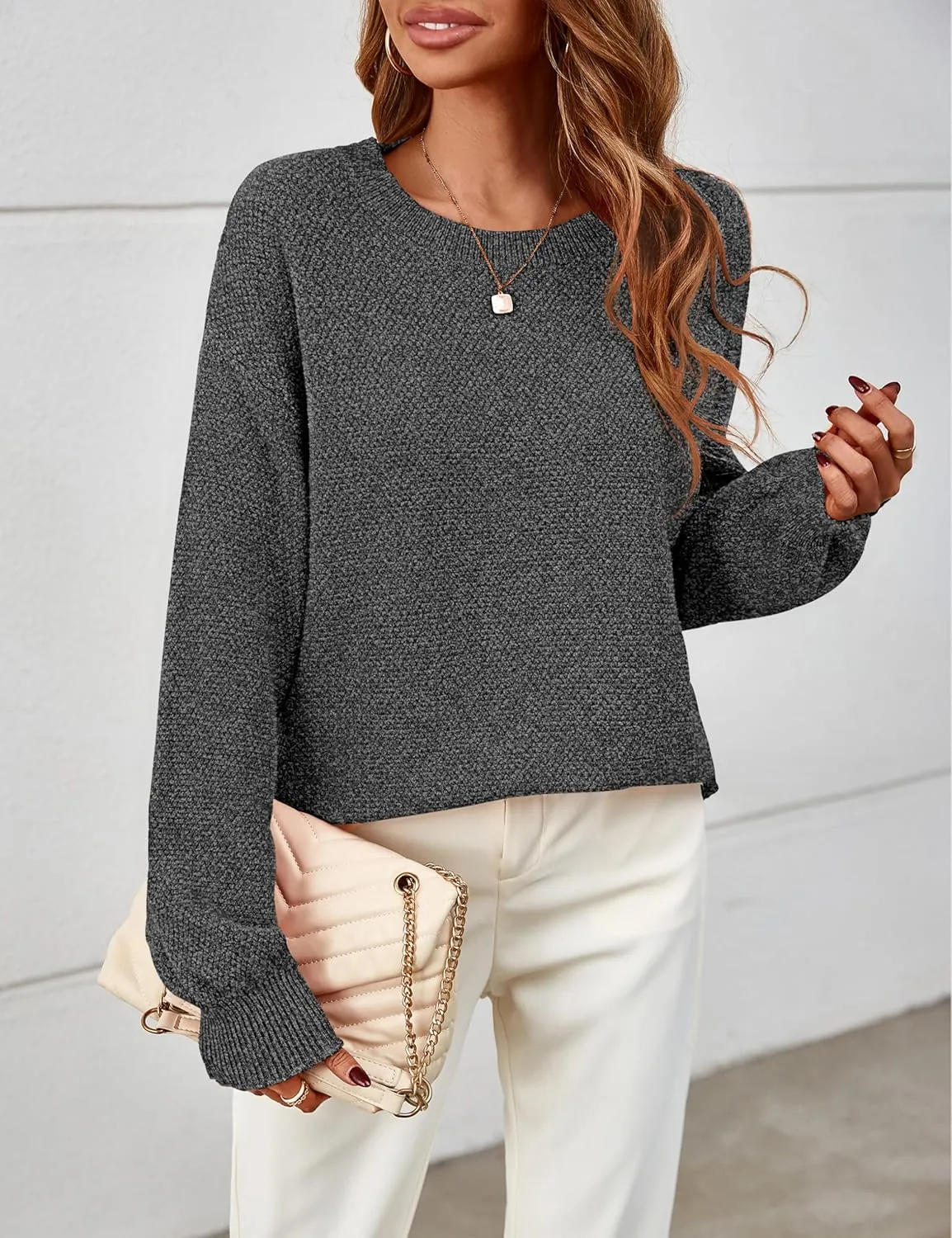 MEROKEETY Women's 2025 Fall Winter Oversized Pullover Sweater Trendy Crew Neck Long Sleeve Heathered Knit Jumper Tops