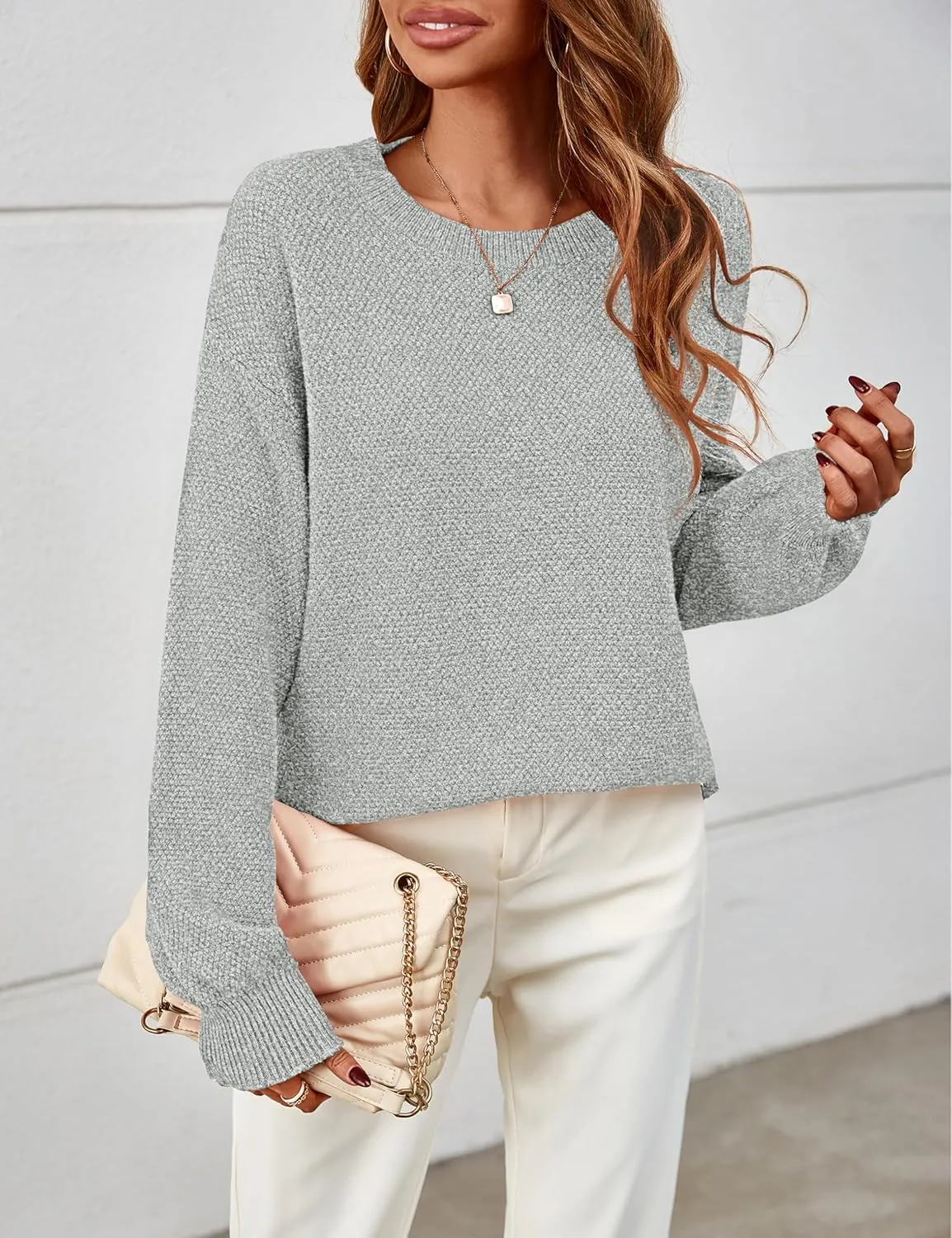MEROKEETY Women's 2025 Fall Winter Oversized Pullover Sweater Trendy Crew Neck Long Sleeve Heathered Knit Jumper Tops