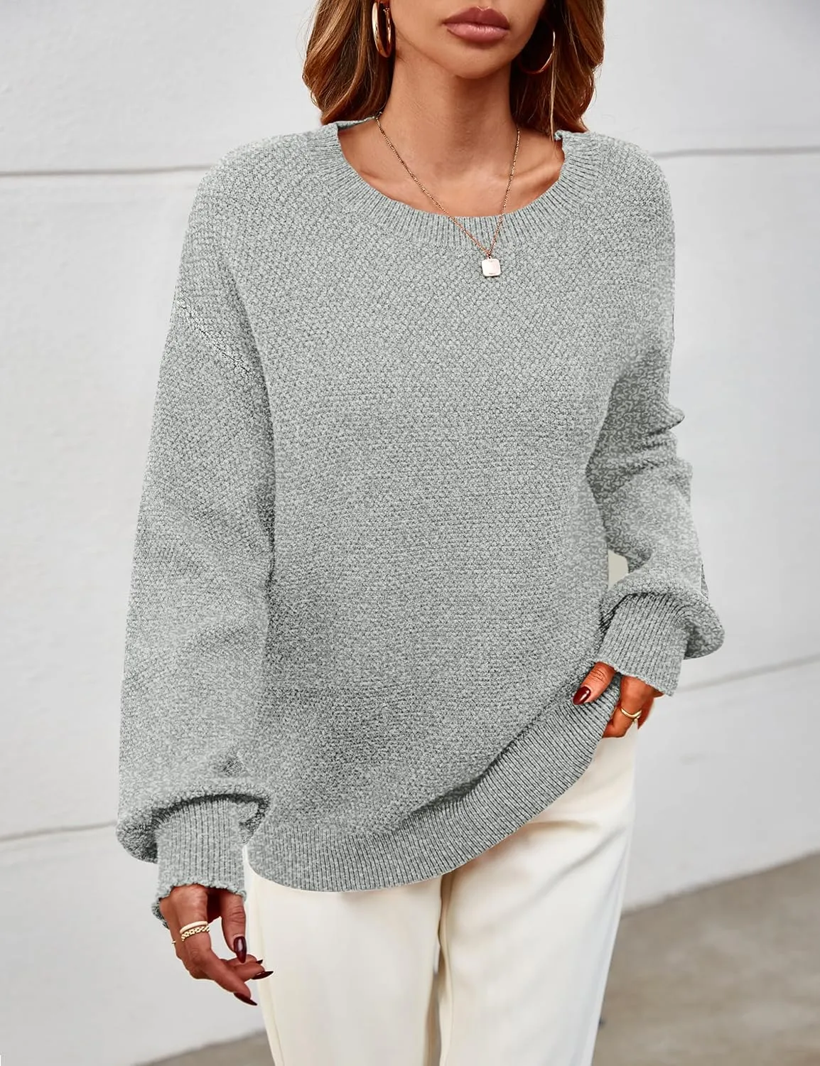 MEROKEETY Women's 2025 Fall Winter Oversized Pullover Sweater Trendy Crew Neck Long Sleeve Heathered Knit Jumper Tops