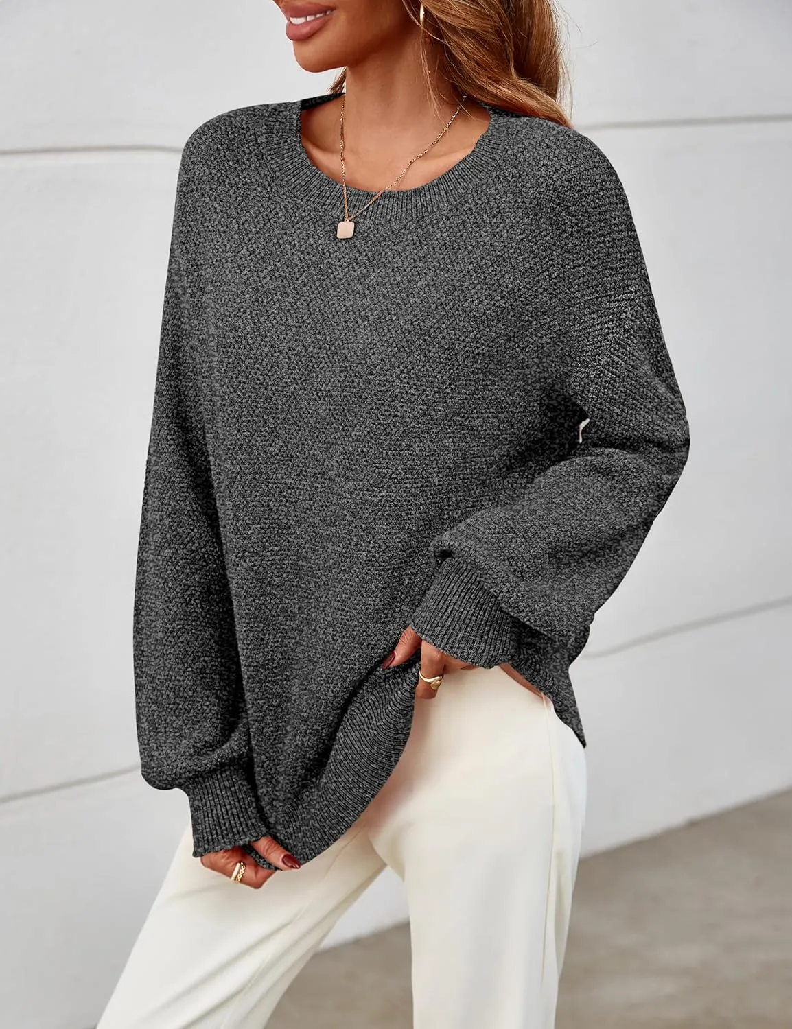 MEROKEETY Women's 2025 Fall Winter Oversized Pullover Sweater Trendy Crew Neck Long Sleeve Heathered Knit Jumper Tops