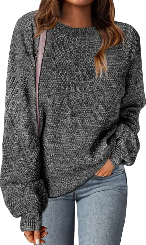 MEROKEETY Women's 2025 Fall Winter Oversized Pullover Sweater Trendy Crew Neck Long Sleeve Heathered Knit Jumper Tops