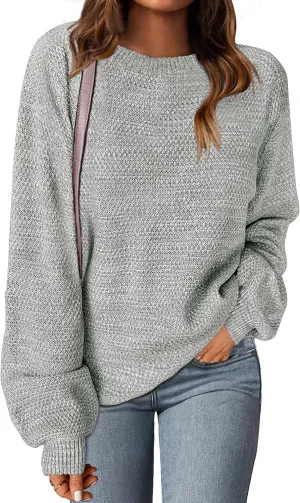 MEROKEETY Women's 2025 Fall Winter Oversized Pullover Sweater Trendy Crew Neck Long Sleeve Heathered Knit Jumper Tops