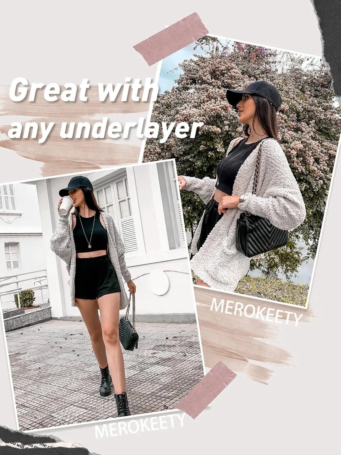MEROKEETY Women's 2025 Winter Fuzzy Popcorn Batwing Sleeve Cardigan Knit Oversized Sherpa Sweater Coat